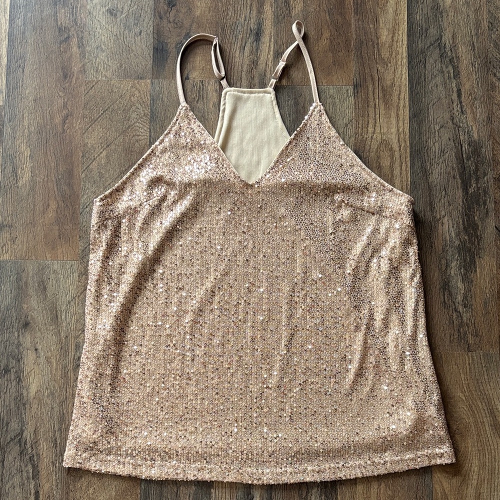 Gold sequin racerback party date night cami top with adjustable straps large